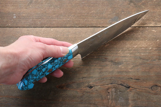 Takeshi Saji SRS13 Hammered Petty-Utility 135mm Blue Turquoise (Nomura Style) Handle - Seisuke Knife