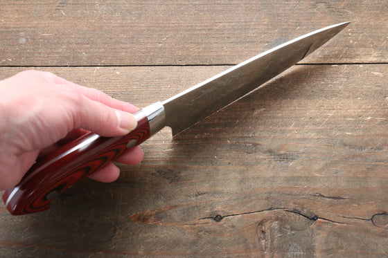 Takeshi Saji SRS13 Hammered Petty-Utility 135mm Red Micarta Handle - Seisuke Knife