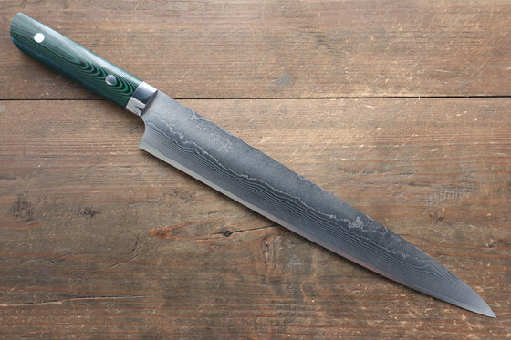 Takeshi Saji VG10 Diamond Finish Damascus Sujihiki 270mm Green Micarta Handle - Seisuke Knife