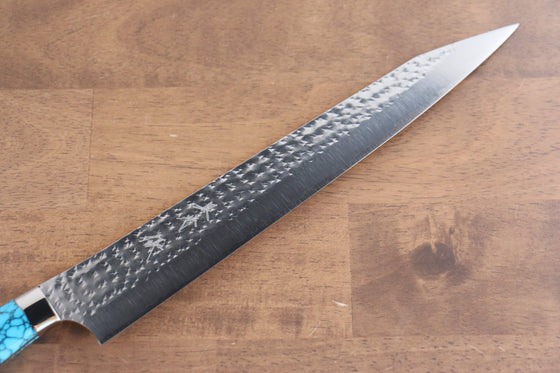 Yu Kurosaki Senko Ei SG2 Hammered Sujihiki 270mm Turquoise Handle - Seisuke Knife