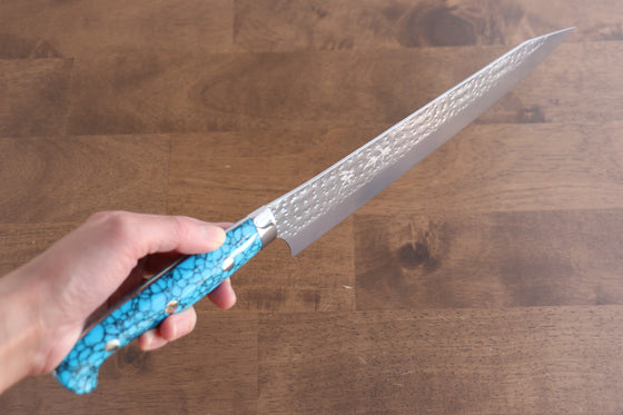 Yu Kurosaki Senko Ei SG2 Hammered Sujihiki 270mm Turquoise Handle - Seisuke Knife