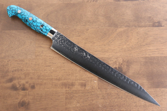 Yu Kurosaki Senko Ei SG2 Hammered Sujihiki 240mm Turquoise Handle - Seisuke Knife