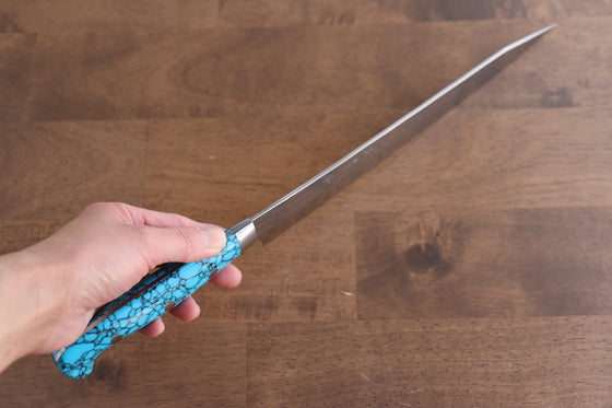 Yu Kurosaki Senko Ei SG2 Hammered Sujihiki 240mm Turquoise Handle - Seisuke Knife