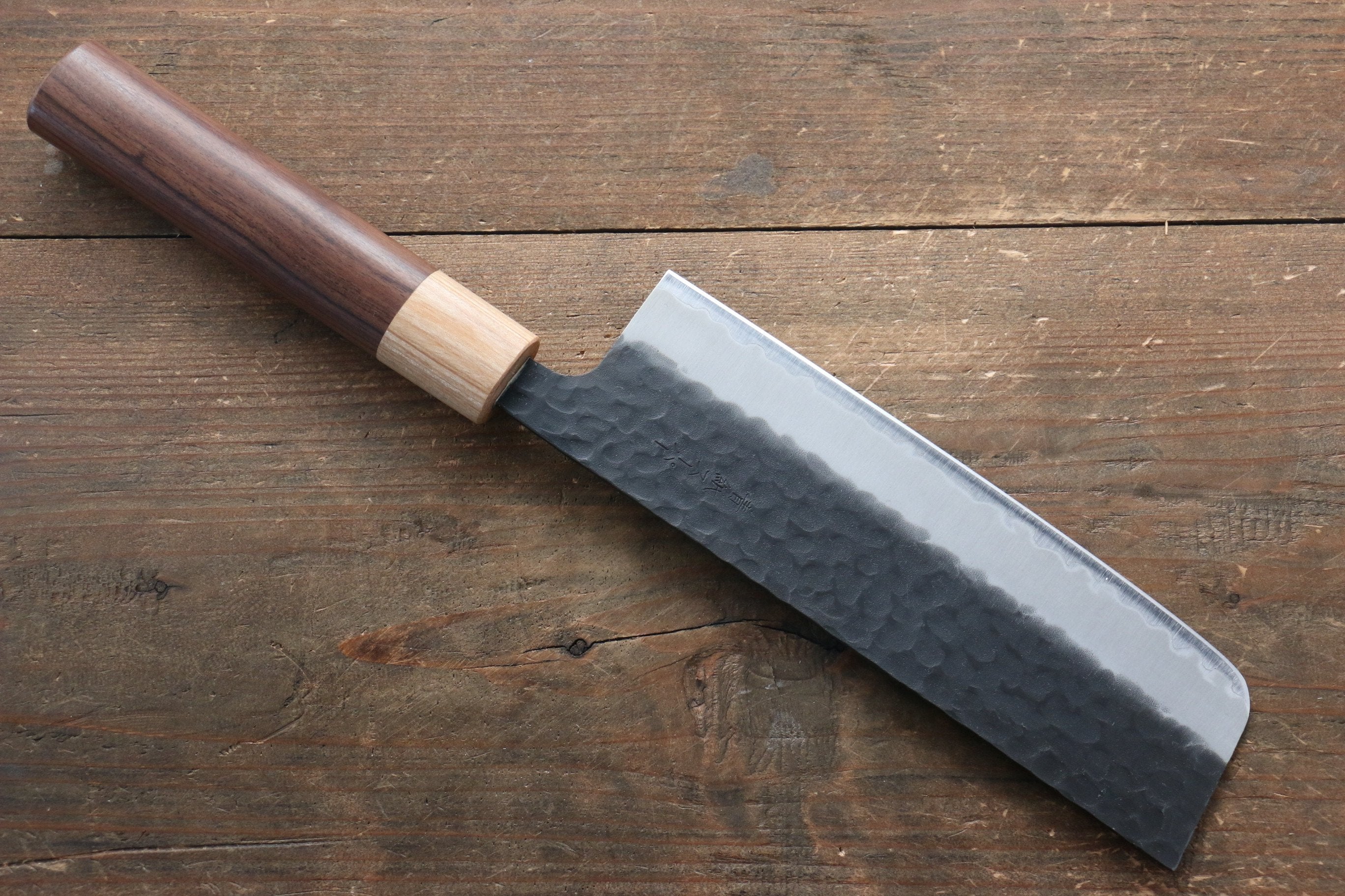 Seisuke Kokubyaku Blue Super Hammered Nakiri 165mm Morado Handle - Seisuke Knife