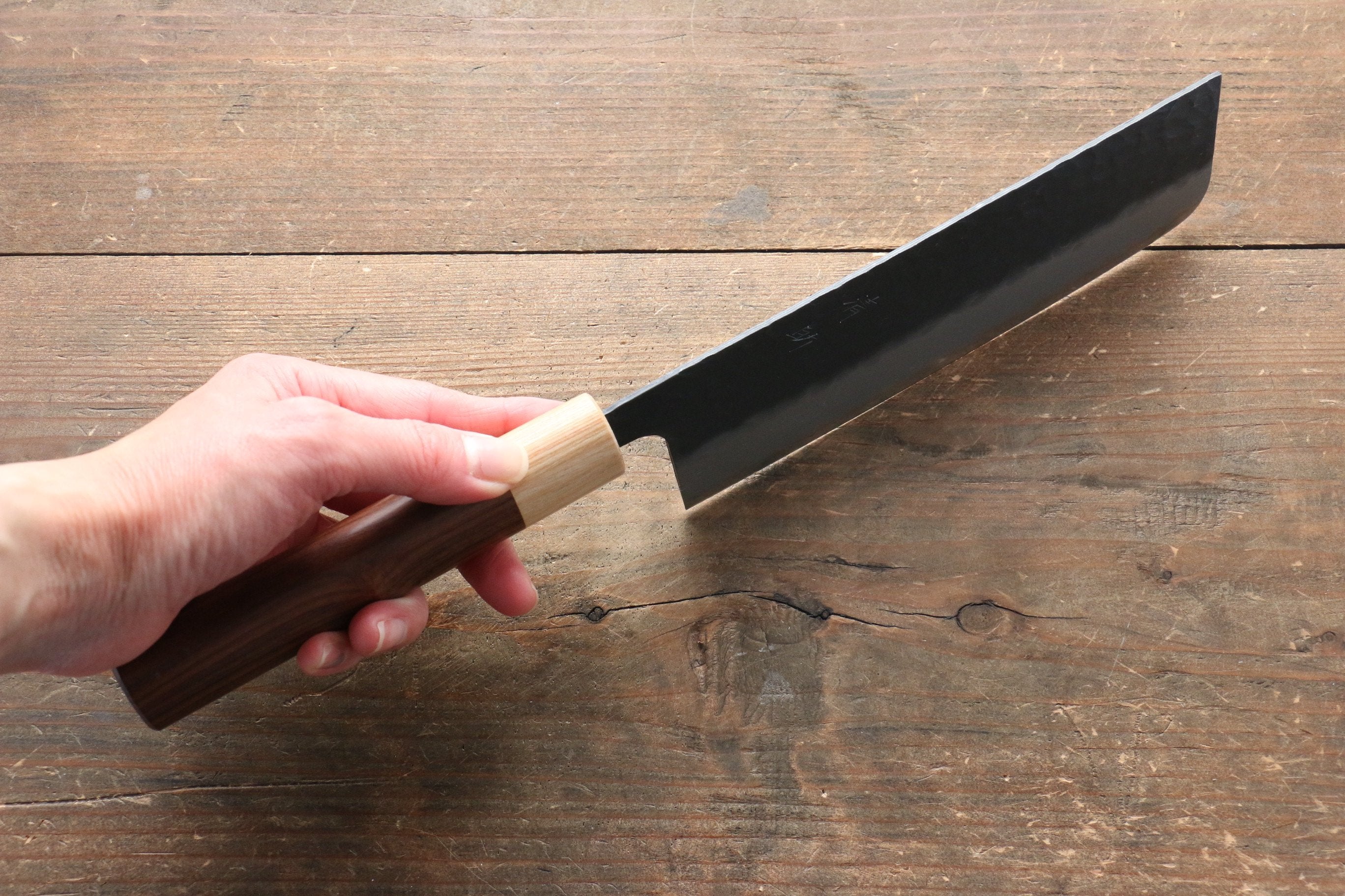 Seisuke Kokubyaku Blue Super Hammered Nakiri 165mm Morado Handle - Seisuke Knife