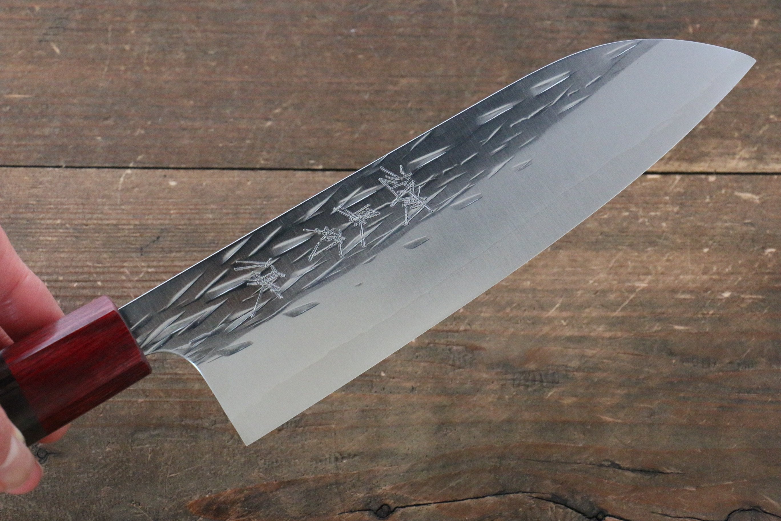 Yu Kurosaki Juhyo SG2 Hammered Santoku 165mm Shitan (ferrule: Red Pakka wood) Handle - Seisuke Knife