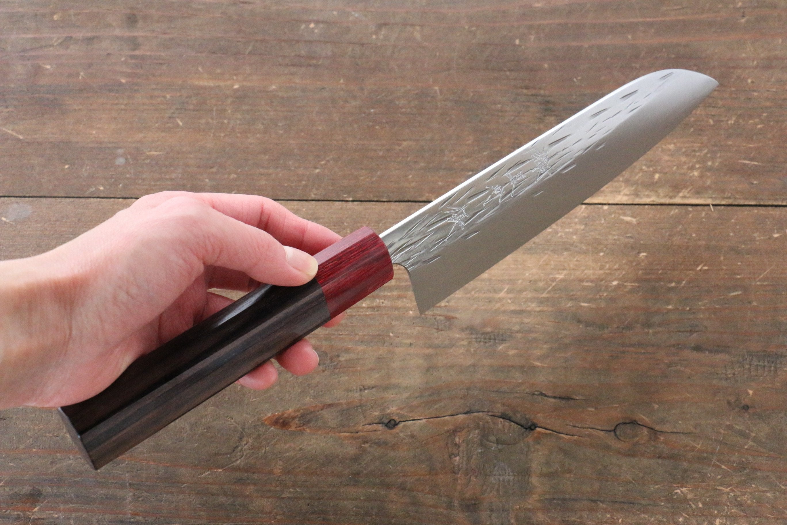 Yu Kurosaki Juhyo SG2 Hammered Santoku 165mm Shitan (ferrule: Red Pakka wood) Handle - Seisuke Knife