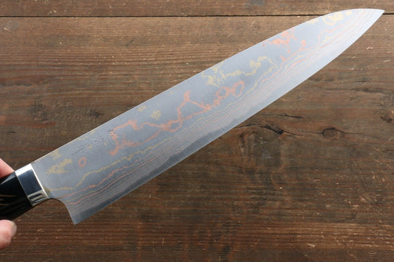 Takeshi Saji Blue Steel No.2 Colored Damascus Maki-e Art Gyuto 270mm Lacquered Handle - Seisuke Knife