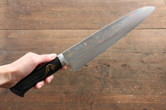 Takeshi Saji Blue Steel No.2 Colored Damascus Maki-e Art Gyuto 270mm Lacquered Handle - Seisuke Knife