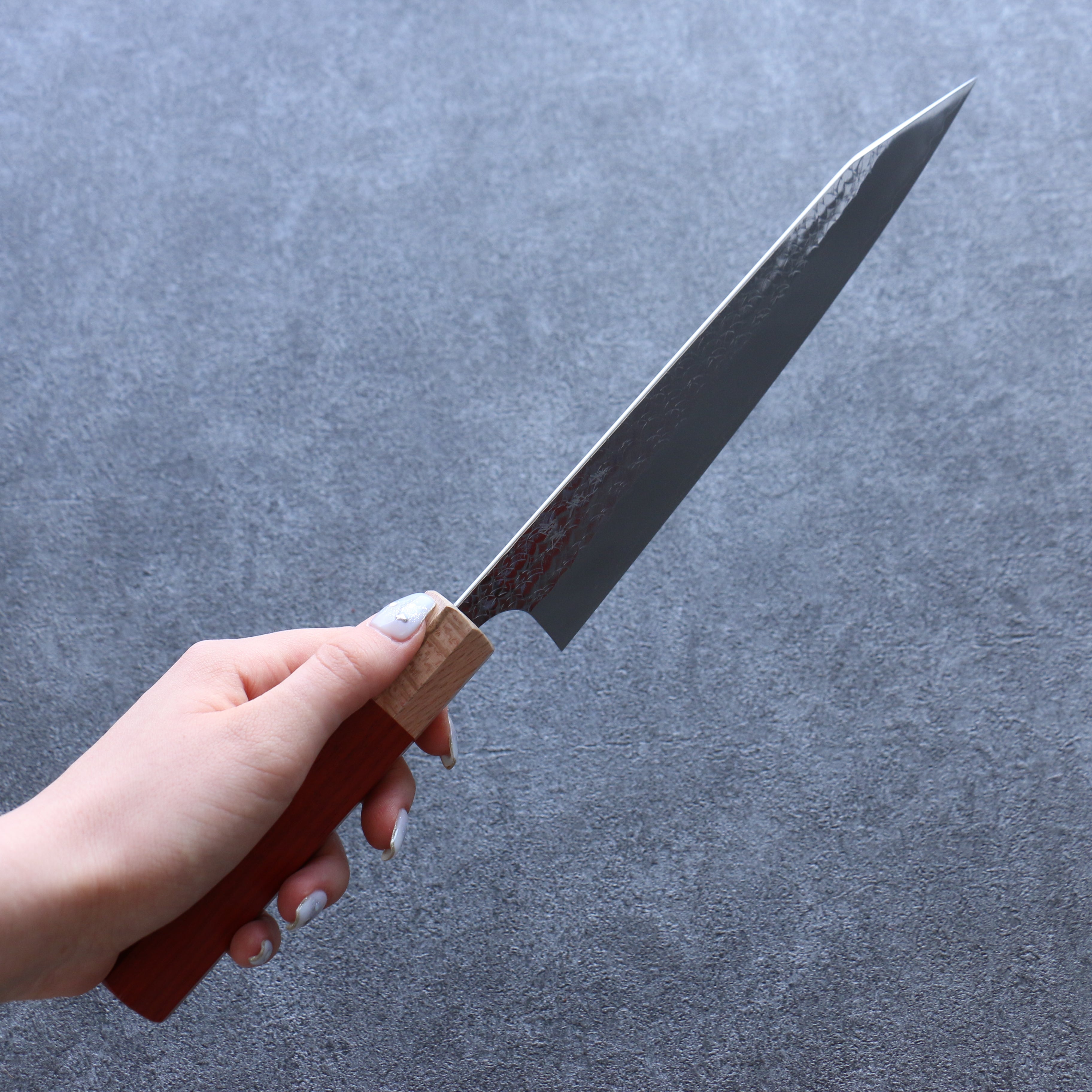 Yoshimi Kato Minamo SG2 Hammered Kiritsuke Gyuto 210mm Padoauk Handle - Seisuke Knife