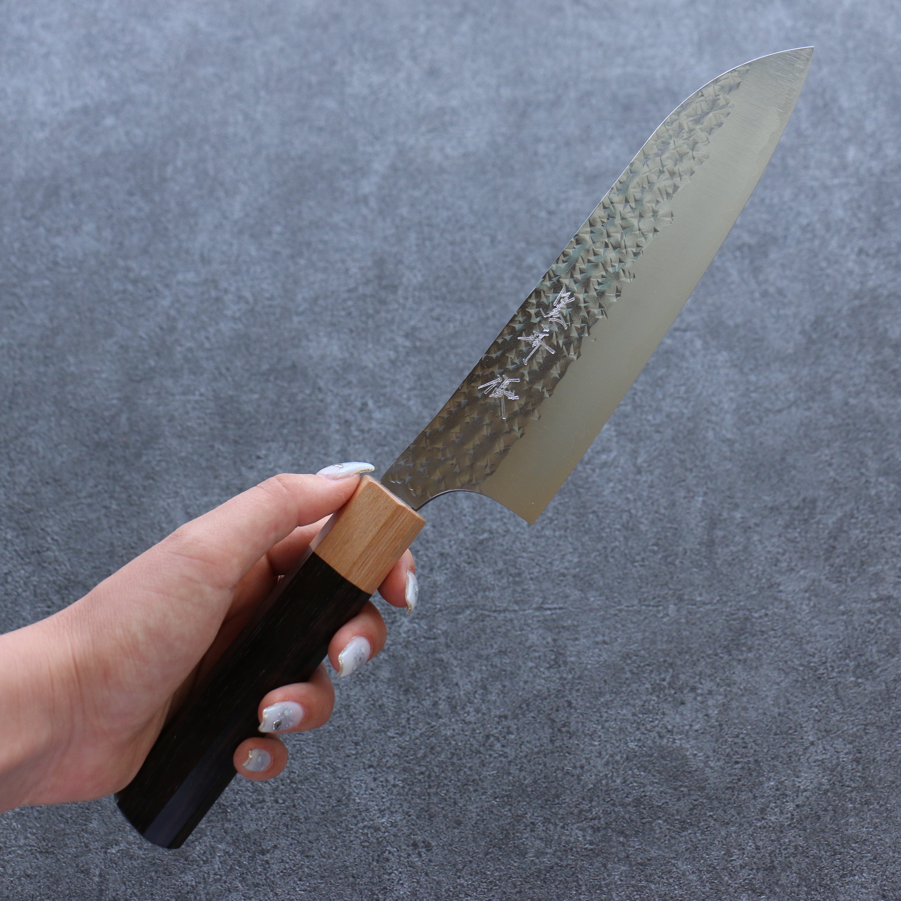 Yu Kurosaki Senko Ei SG2 Hammered Santoku 165mm Shitan Handle - Seisuke Knife