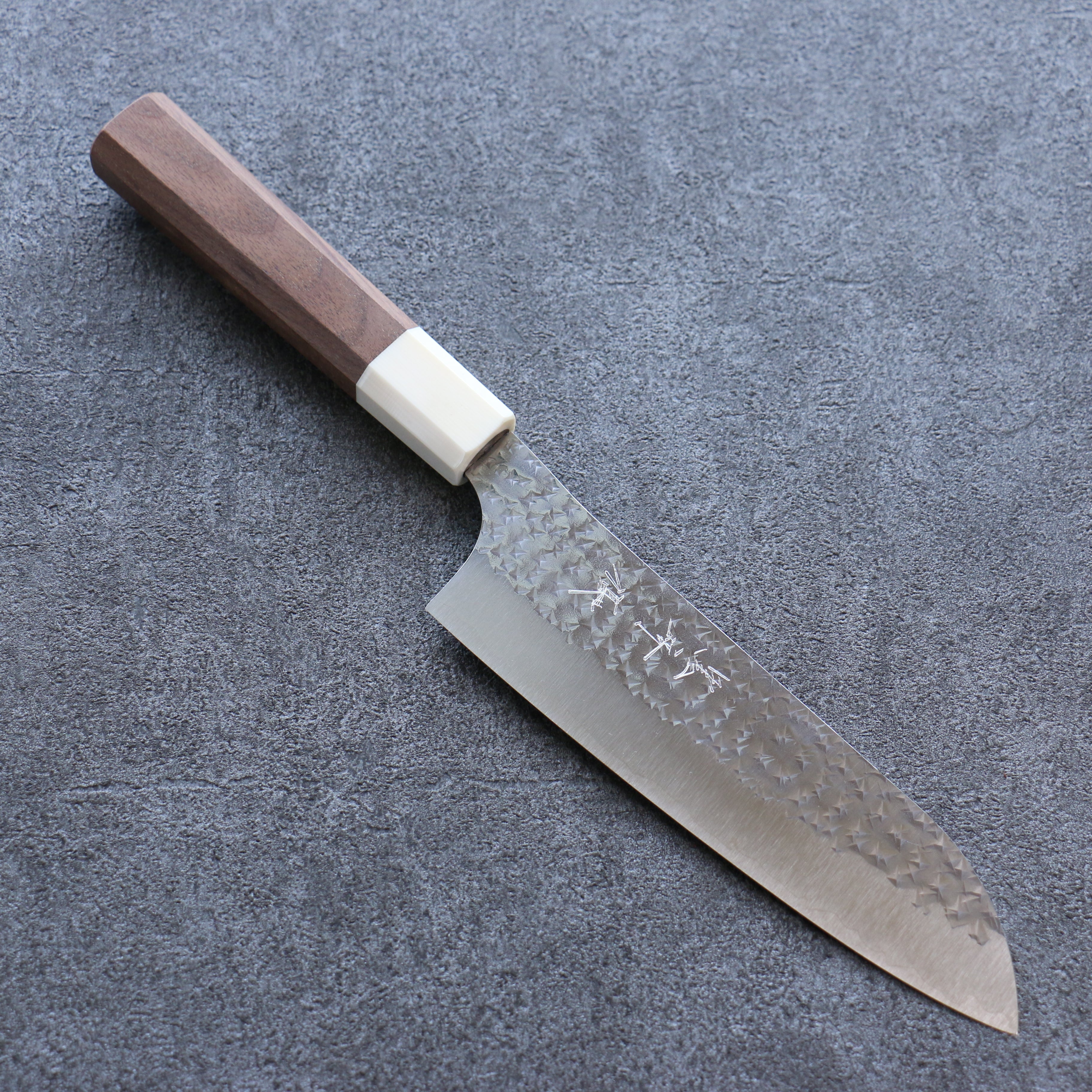 Yu Kurosaki Senko Ei SG2 Hammered Santoku 165mm Walnut Handle - Seisuke Knife