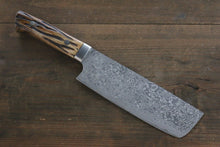  Takeshi Saji SG2 Black Damascus Nakiri 180mm Brown Cow Bone Handle - Seisuke Knife