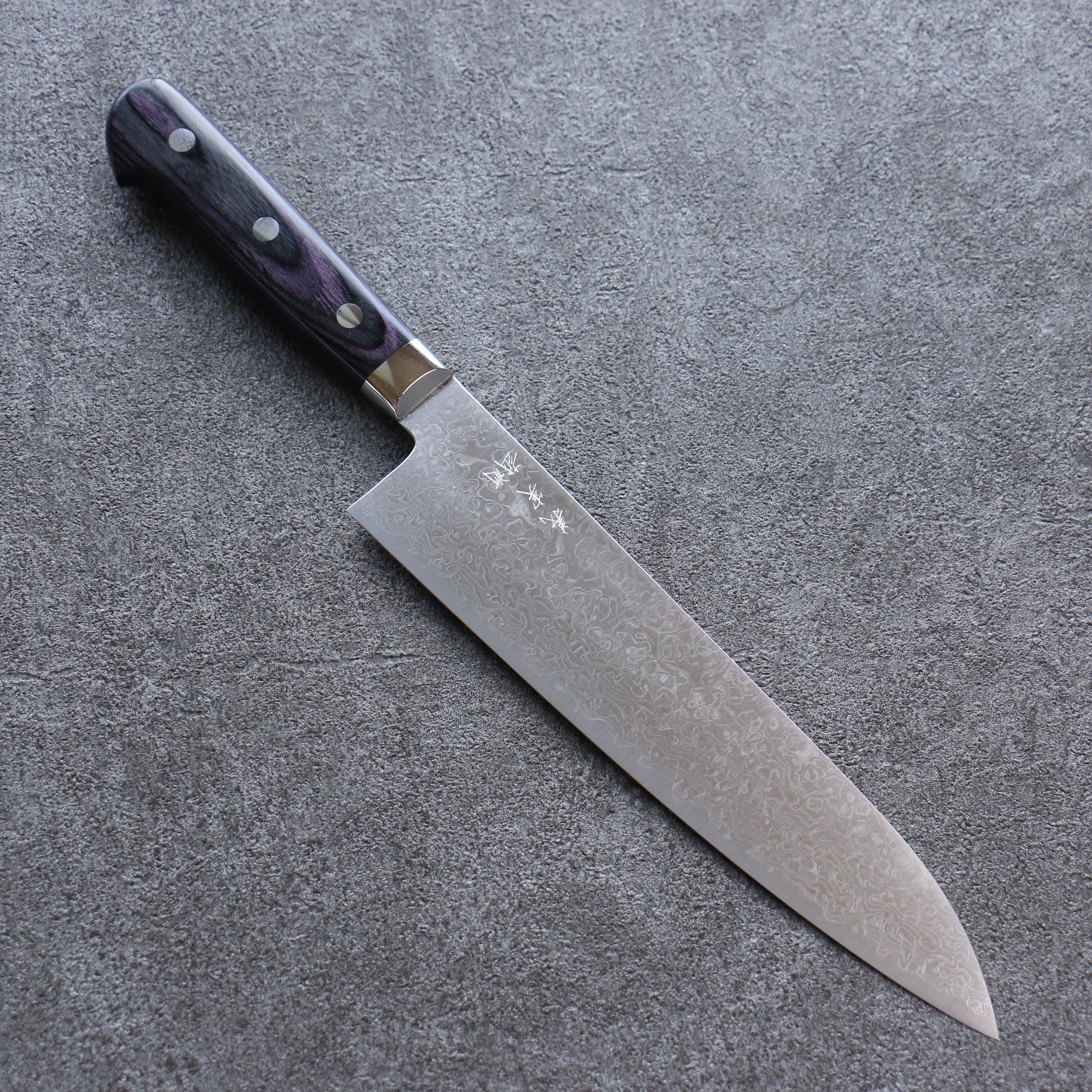 Yoshimi Kato VG10 Damascus Migaki Polish Finish Gyuto 210mm Purple Pakka wood Handle - Seisuke Knife