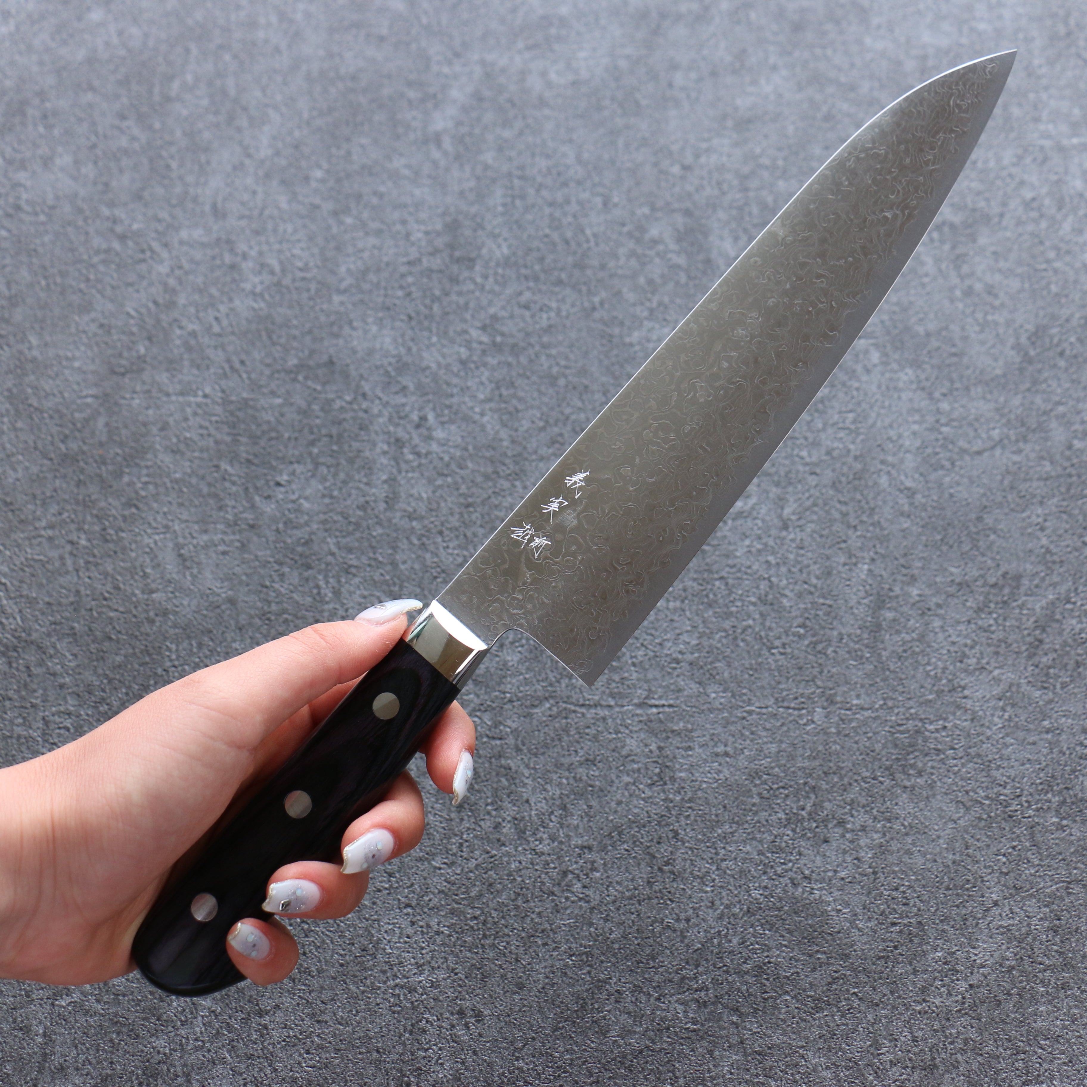 Yoshimi Kato VG10 Damascus Migaki Polish Finish Gyuto 210mm Purple Pakka wood Handle - Seisuke Knife