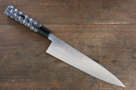 Takeshi Saji Blue Steel No.2 Colored Damascus Gyuto 210mm Silver Lacquered Handle - Seisuke Knife