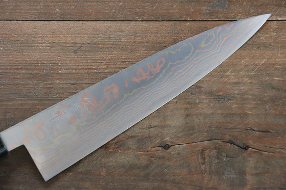 Takeshi Saji Blue Steel No.2 Colored Damascus Gyuto 210mm Gold Lacquered Handle - Seisuke Knife