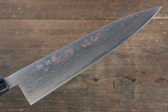 Takeshi Saji Blue Steel No.2 Colored Damascus Gyuto 210mm Gold Lacquered Handle - Seisuke Knife