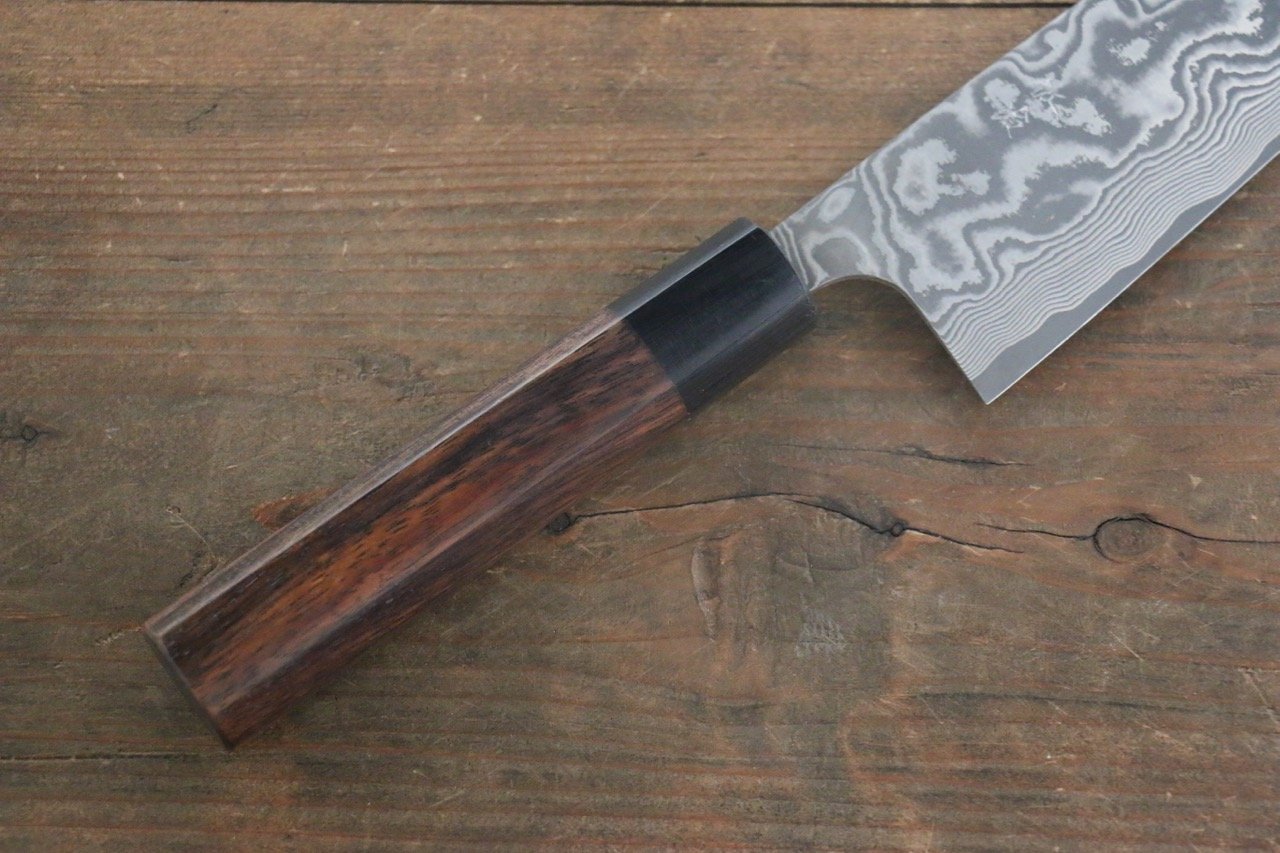 Takeshi Saji VG10 Black Damascus Santoku 165mm Shitan Handle - Seisuke Knife