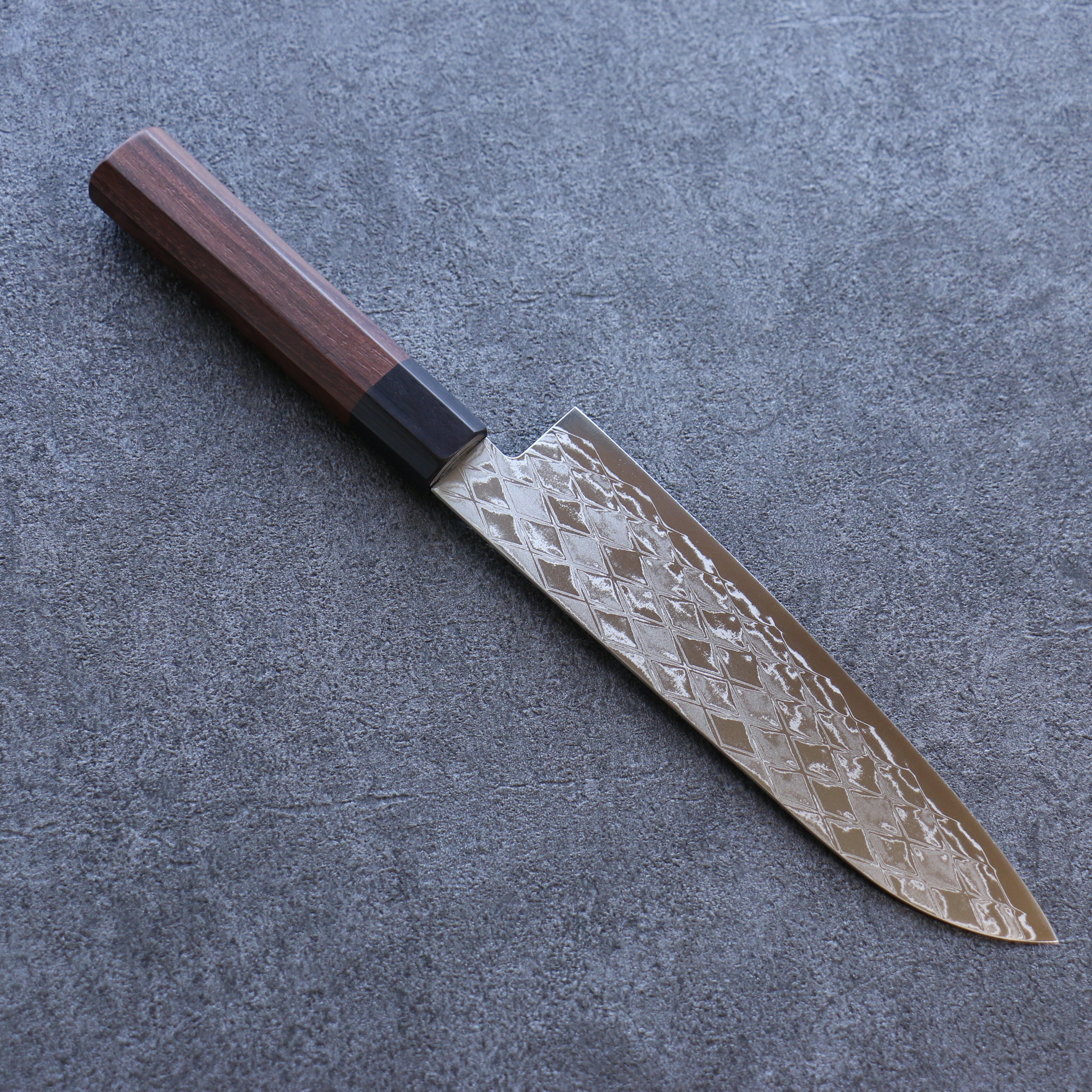 Seisuke AUS10 Mirror Crossed Santoku 180mm Brown Pakkawood Handle - Seisuke Knife