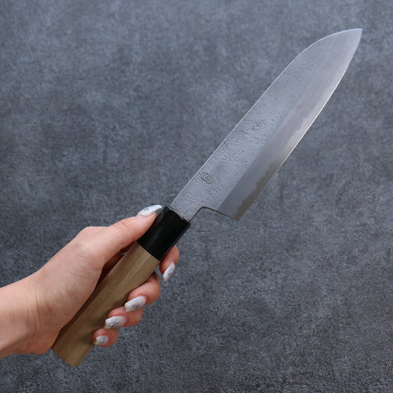 Kikuzuki White Steel No.2 Nashiji Santoku 180mm Magnolia Handle - Seisuke Knife