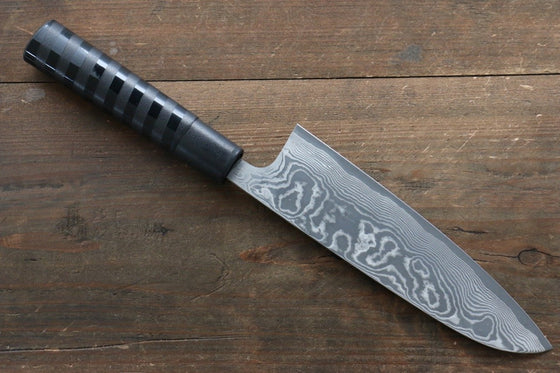 Takeshi Saji VG10 Black Damascus Santoku 175mm Cashew paint (Black) Handle - Seisuke Knife