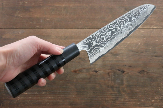 Takeshi Saji VG10 Black Damascus Santoku 175mm Cashew paint (Black) Handle - Seisuke Knife