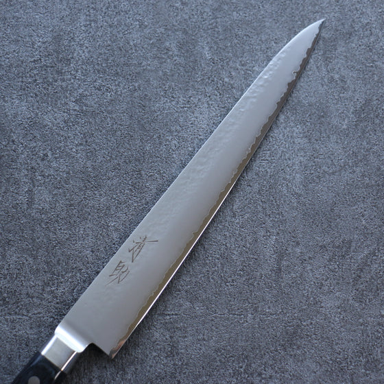 Seisuke VG5 Hammered Kasumitogi Sujihiki 270mm Black Pakka wood Handle - Seisuke Knife