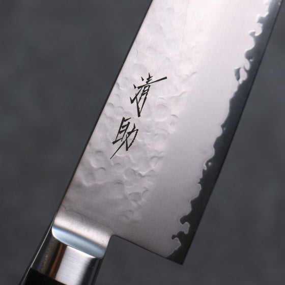 Seisuke VG5 Hammered Kasumitogi Kiritsuke Santoku 190mm Black Pakka wood Handle - Seisuke Knife