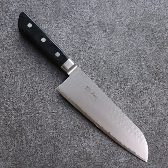 Seisuke VG5 Hammered Kasumitogi Santoku 175mm Black Pakka wood Handle - Seisuke Knife