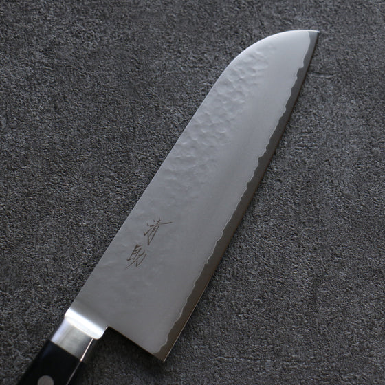 Seisuke VG5 Hammered Kasumitogi Santoku 175mm Black Pakka wood Handle - Seisuke Knife