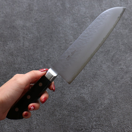 Seisuke VG5 Hammered Kasumitogi Santoku 175mm Black Pakka wood Handle - Seisuke Knife