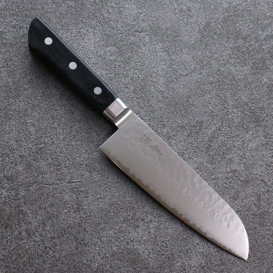 Seisuke VG5 Hammered Kasumitogi Santoku 160mm Black Pakka wood Handle - Seisuke Knife