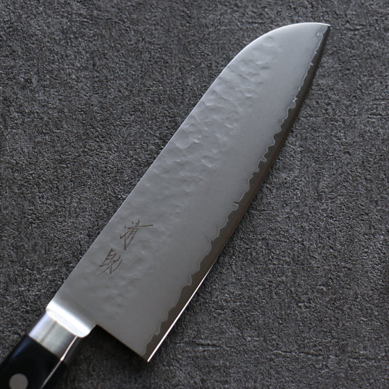 Seisuke VG5 Hammered Kasumitogi Santoku 160mm Black Pakka wood Handle - Seisuke Knife