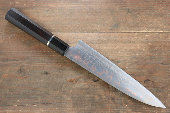 Takeshi Saji Blue Steel No.2 Colored Damascus Gyuto 210mm Ebony with Ring Handle - Seisuke Knife