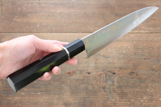 Takeshi Saji Blue Steel No.2 Colored Damascus Gyuto 210mm Ebony with Ring Handle - Seisuke Knife