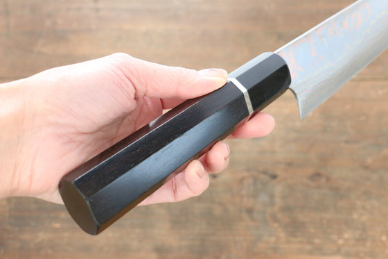 Takeshi Saji Blue Steel No.2 Colored Damascus Gyuto 210mm Ebony with Ring Handle - Seisuke Knife