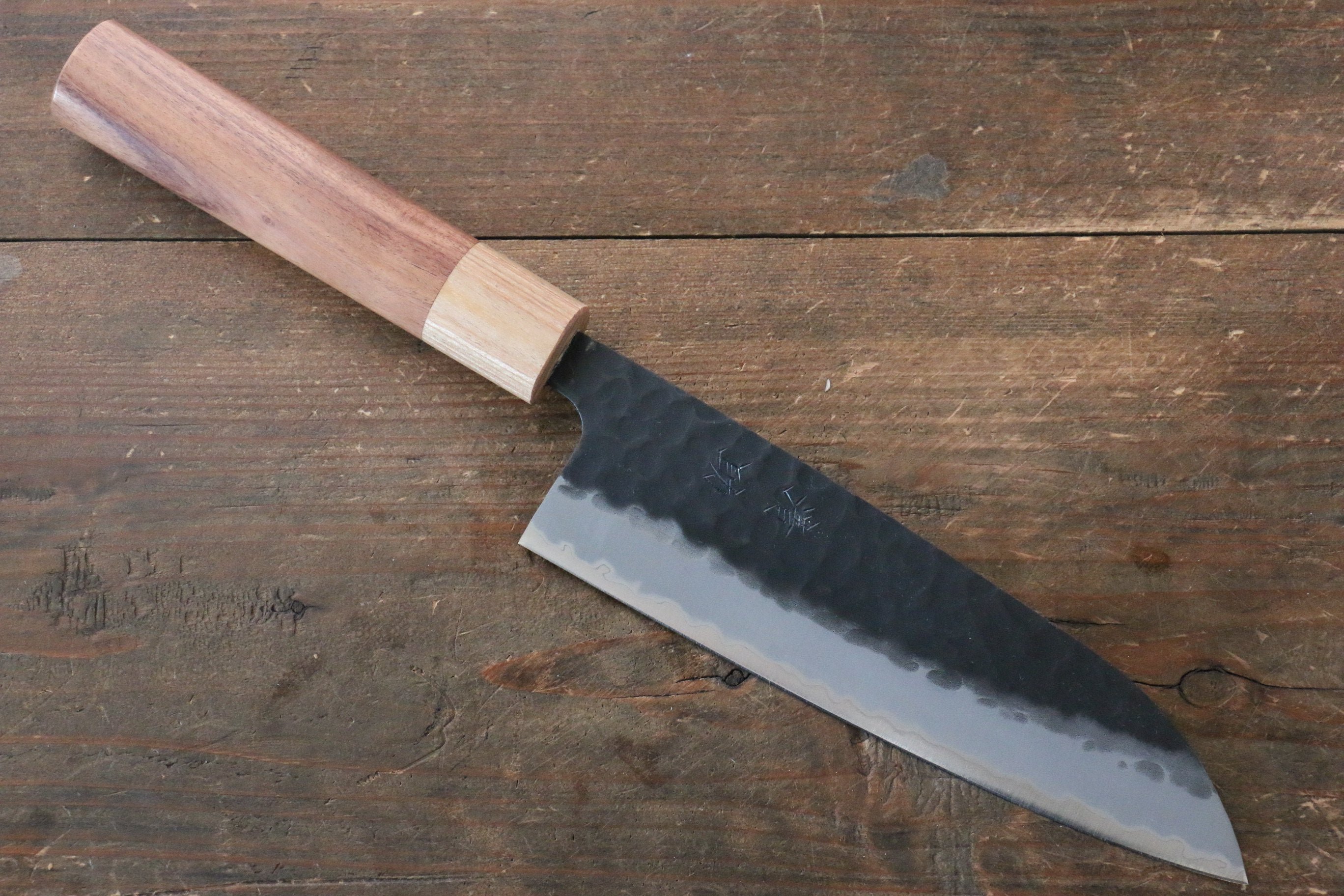 Seisuke Kokubyaku Blue Super Hammered Santoku 165mm with Morado Handle - Seisuke Knife