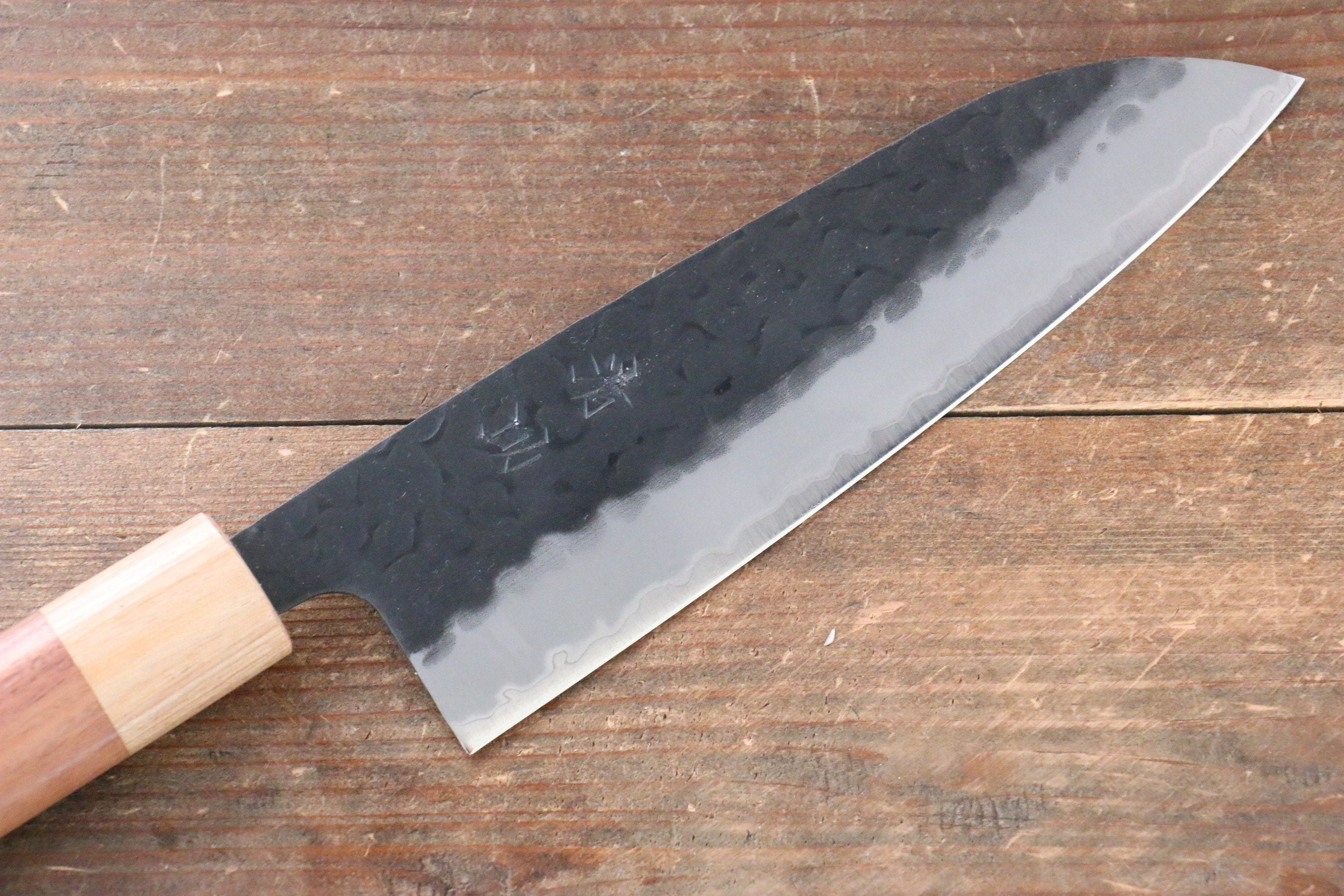 Seisuke Kokubyaku Blue Super Hammered Santoku 165mm with Morado Handle - Seisuke Knife