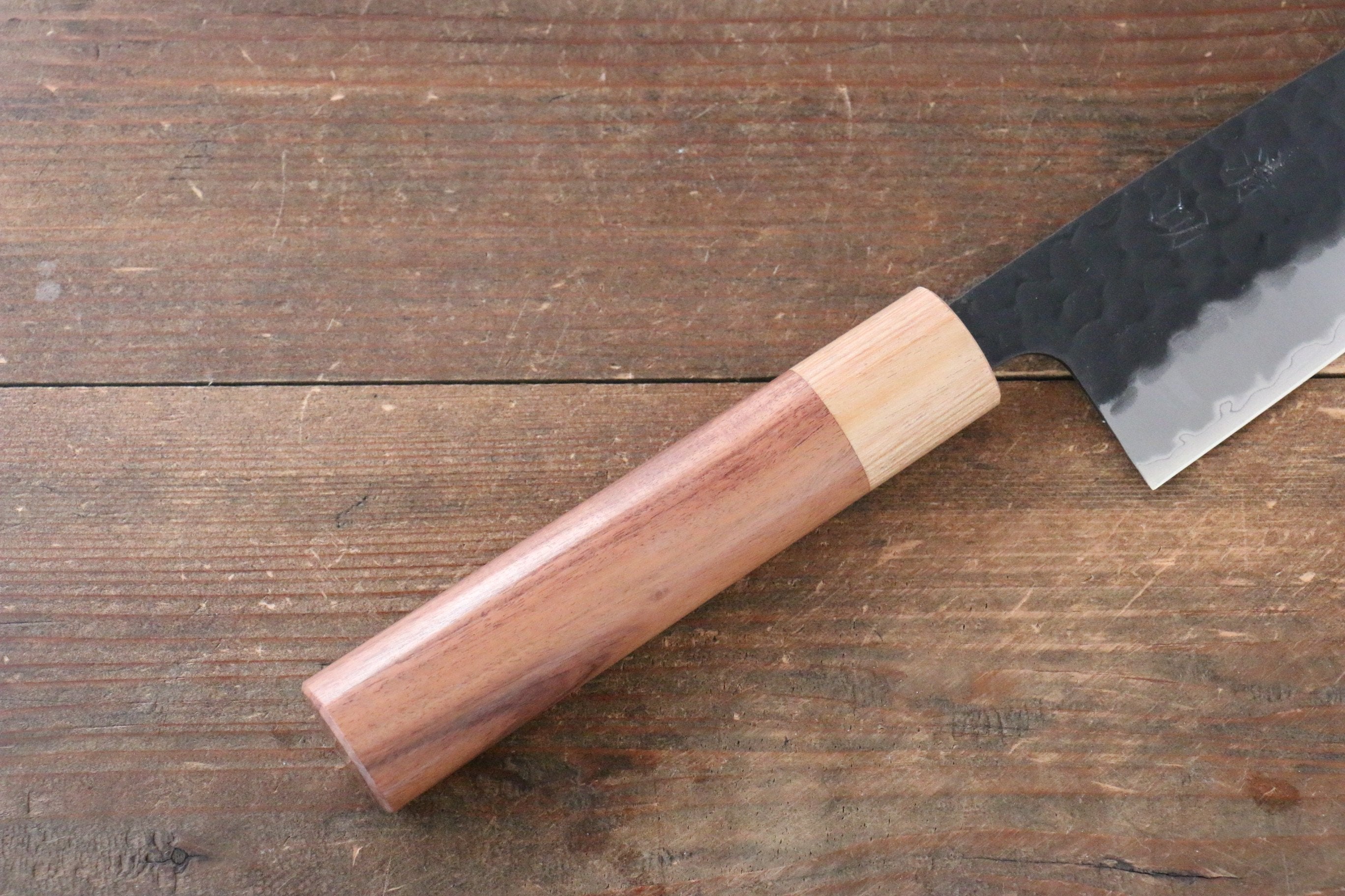 Seisuke Kokubyaku Blue Super Hammered Santoku 165mm with Morado Handle - Seisuke Knife
