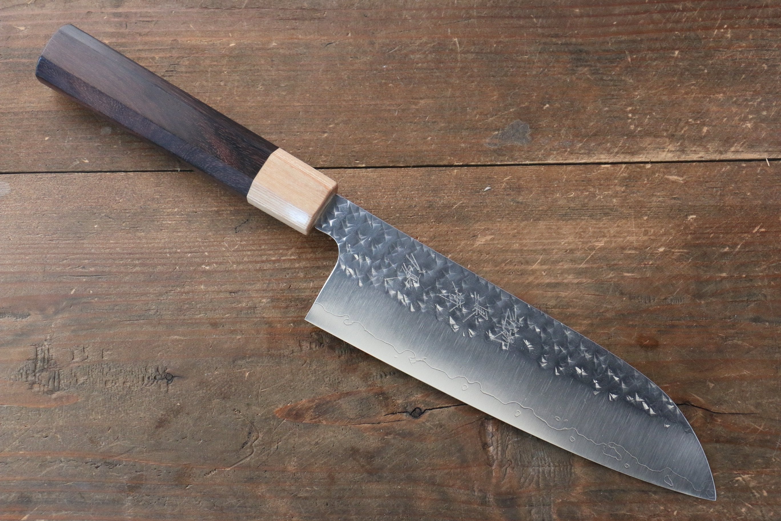 Yu Kurosaki Senko SG2 Hammered Santoku 165mm Shitan Handle - Seisuke Knife