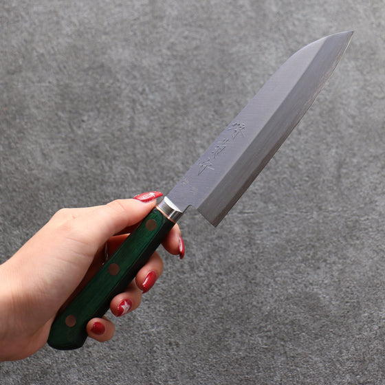 Sakai Kikumori Blue Steel No.1 Small Santoku 140mm Green Pakka wood Handle - Seisuke Knife