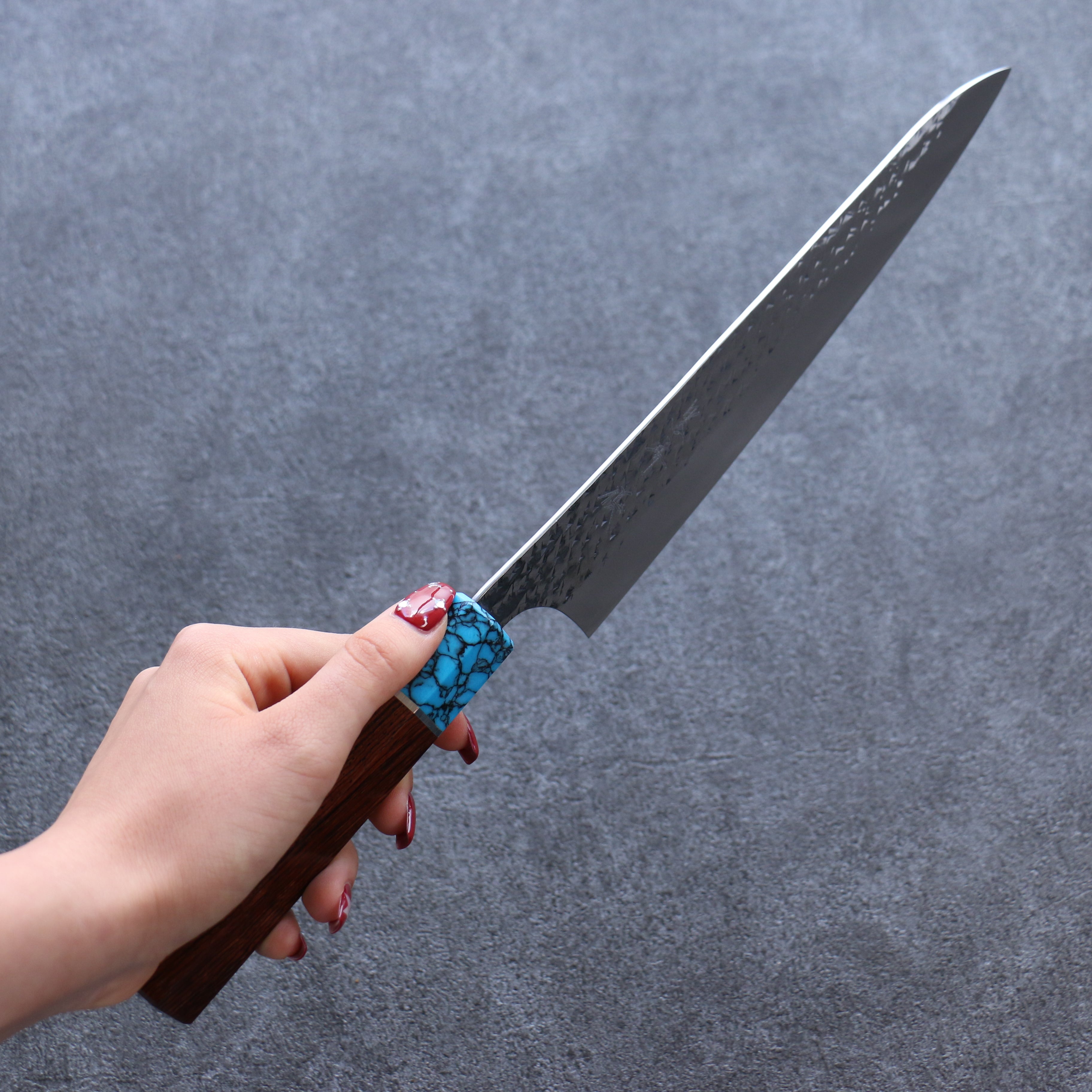 Yu Kurosaki Senko Ei SG2 Hammered Gyuto 210mm Wenge(ferrule: Turquoise with Ring) Handle - Seisuke Knife