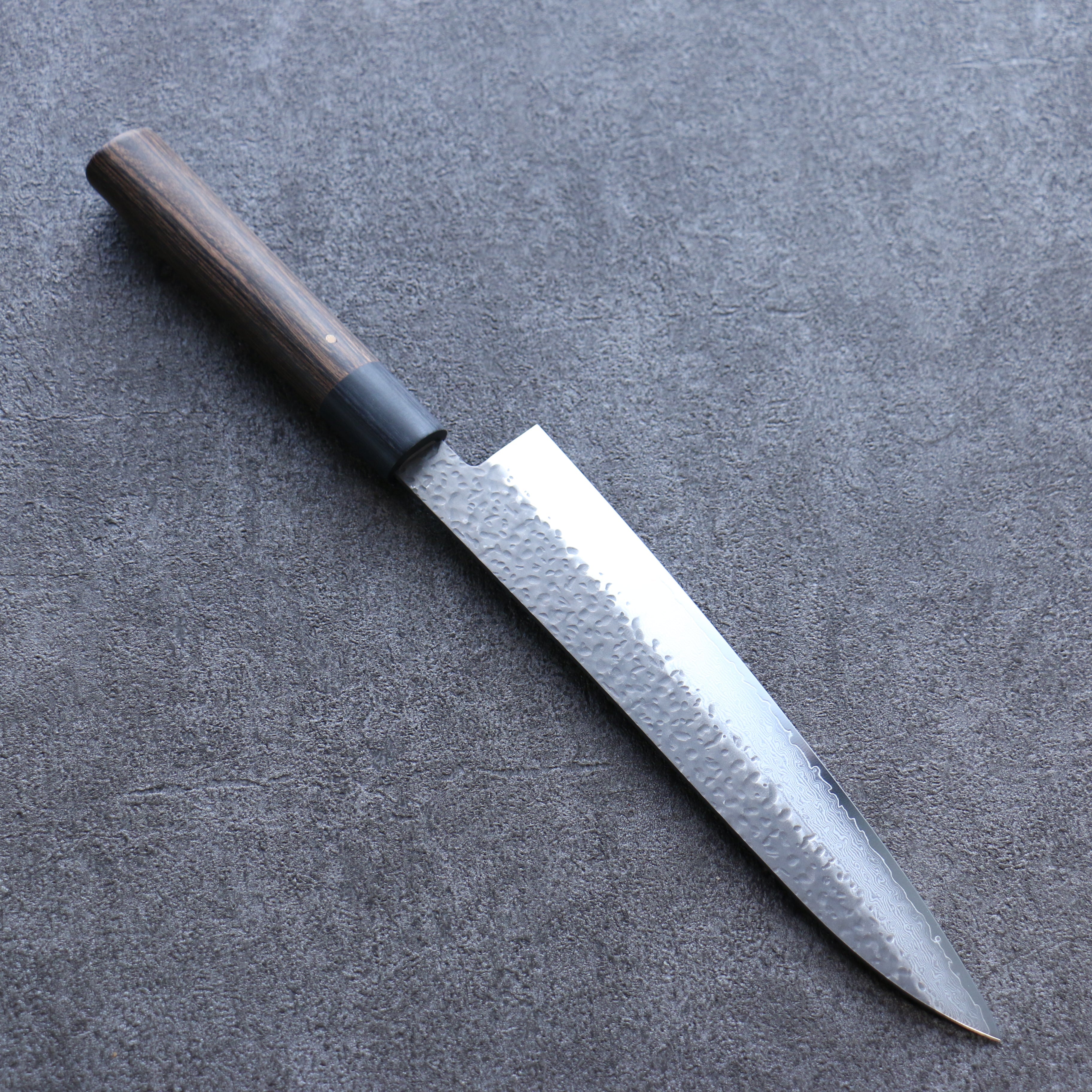 Shizu Gen VG10 Hammered Black Finished Gyuto 210mm Brown Pakkawood Handle - Seisuke Knife