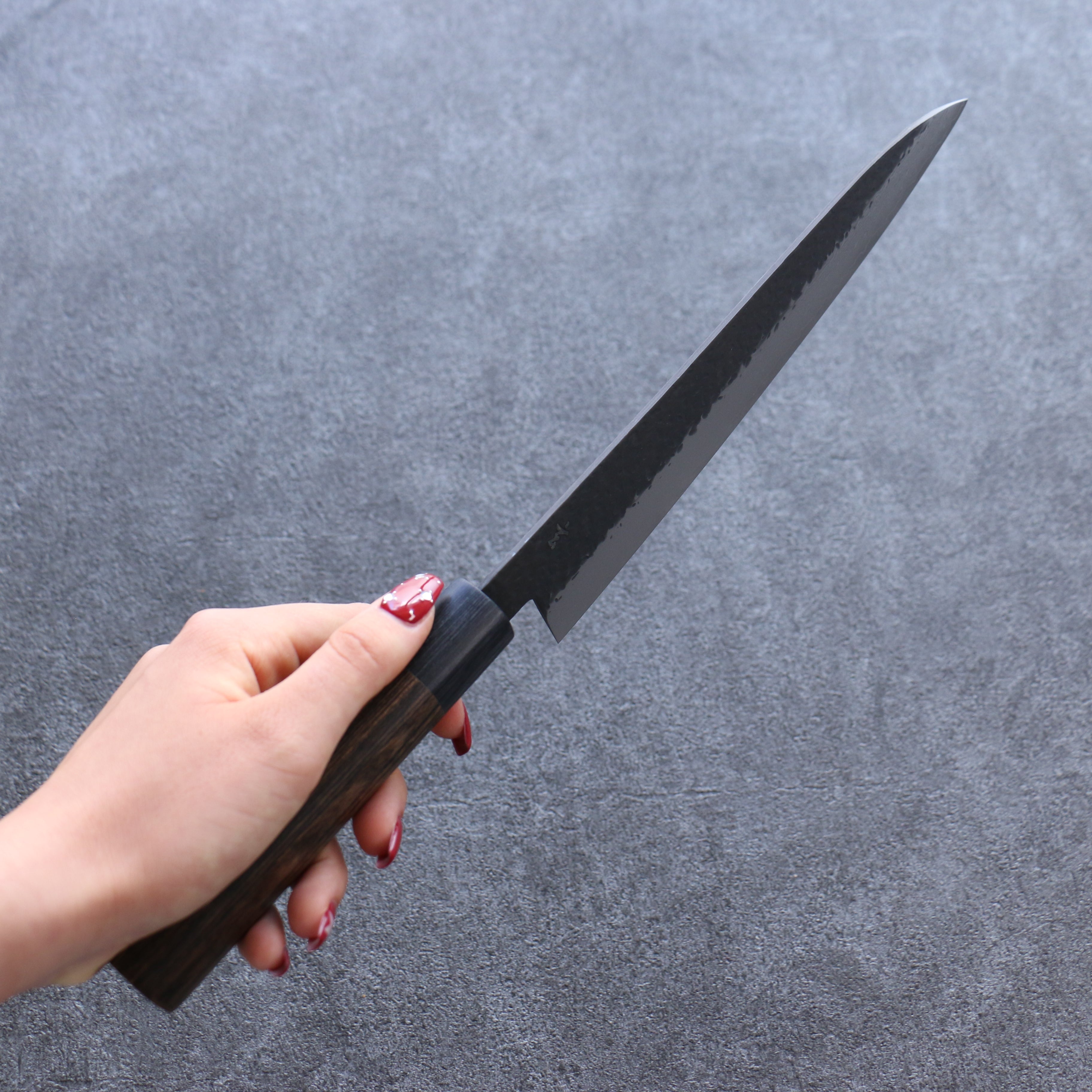 Shizu Gen VG10 Hammered Black Finished Gyuto 210mm Brown Pakkawood Handle - Seisuke Knife