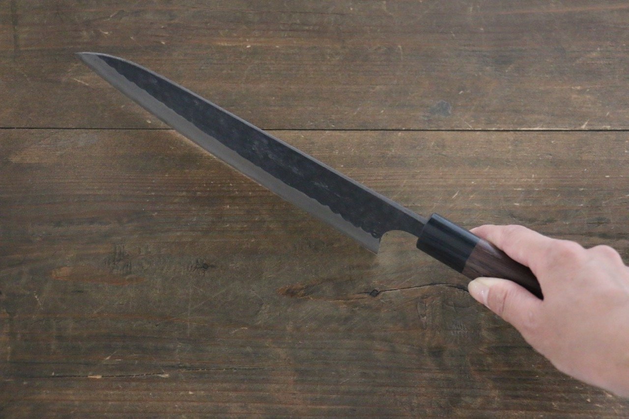 Anryu Blue Super Hammered Black Finished Gyuto 210mm Shitan Handle - Seisuke Knife