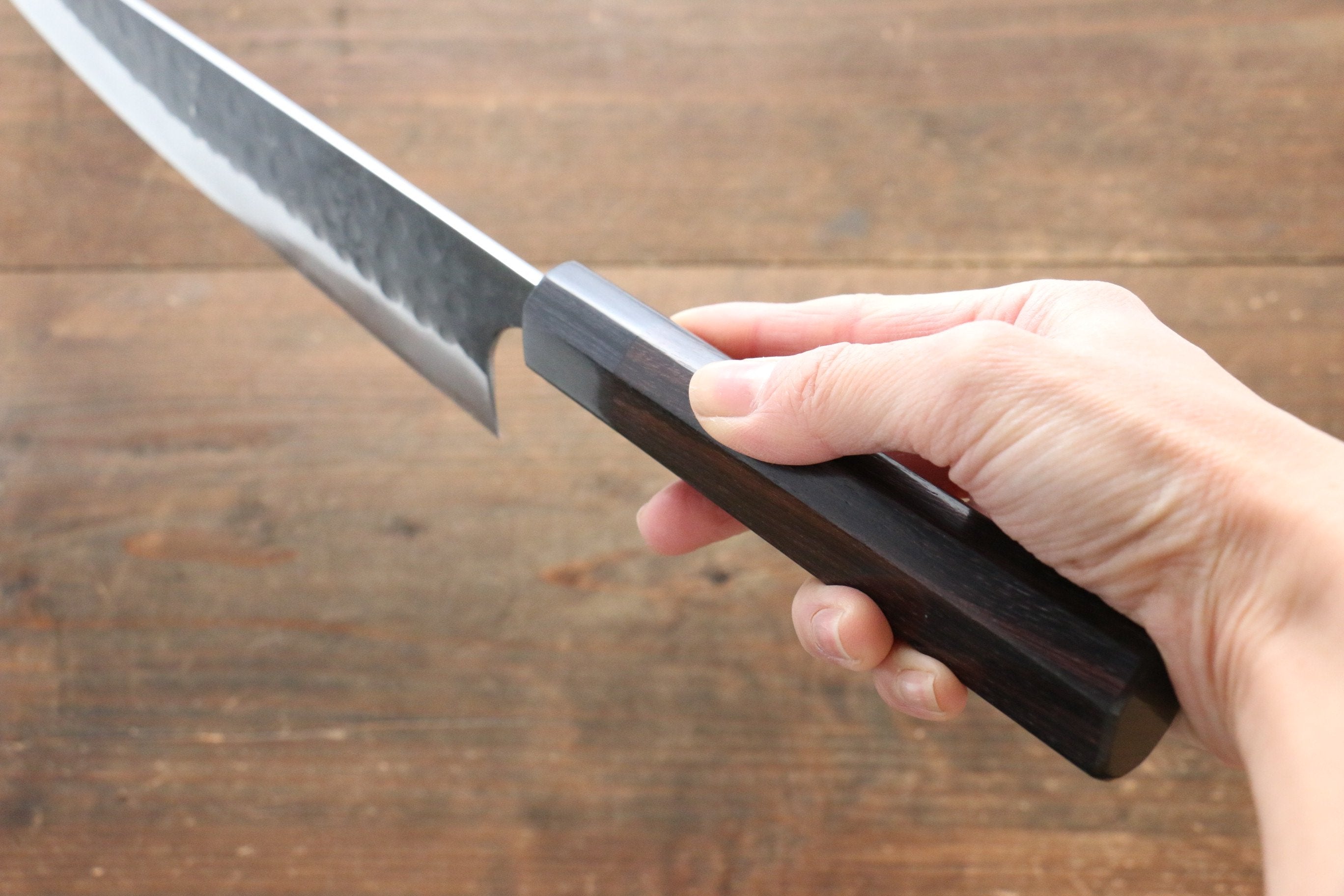 Seisuke [Left Handed] Blue Steel No.2 Hammered Kurouchi Gyuto 240mm Shitan Handle - Seisuke Knife