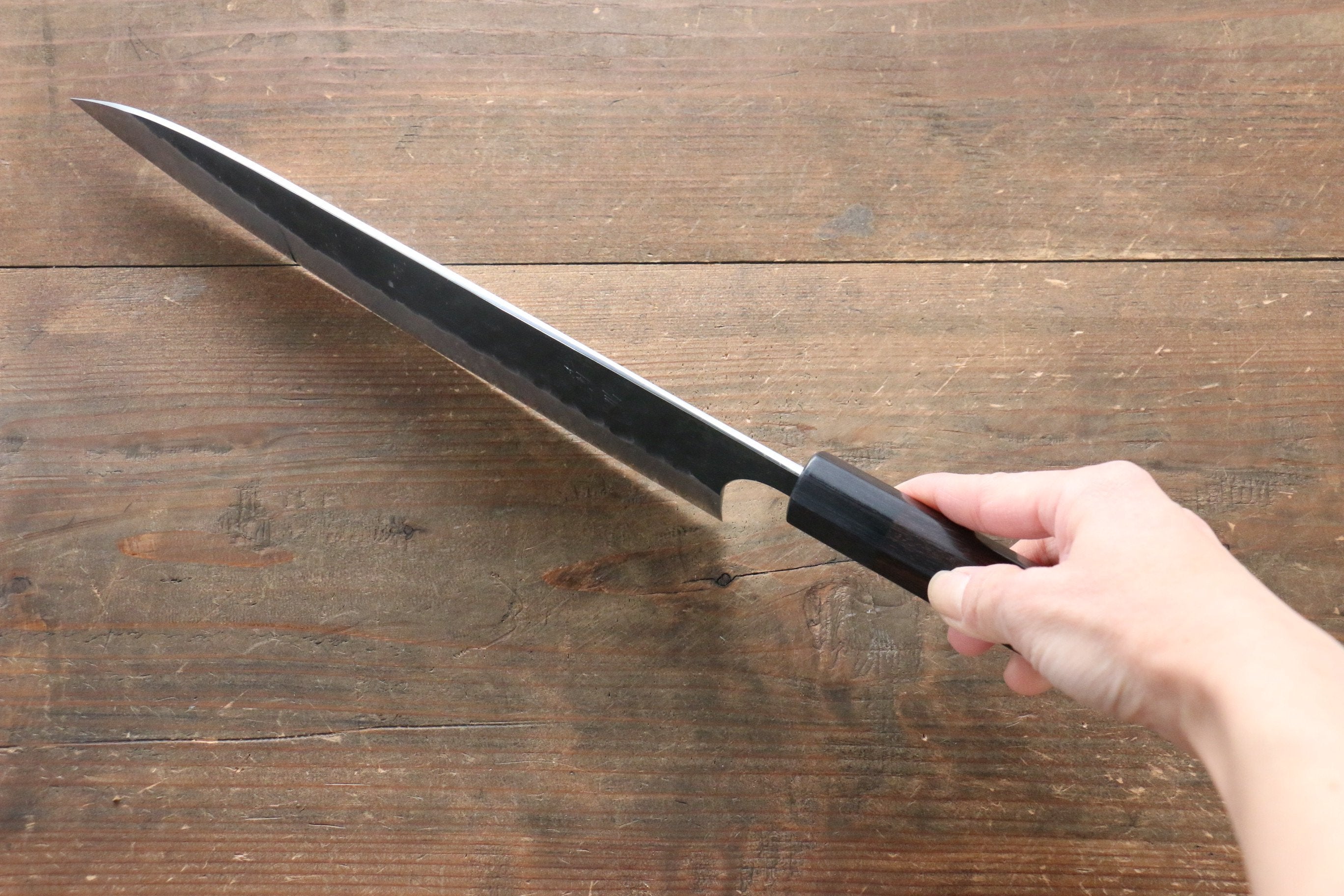 Seisuke [Left Handed] Blue Steel No.2 Hammered Kurouchi Gyuto 240mm Shitan Handle - Seisuke Knife