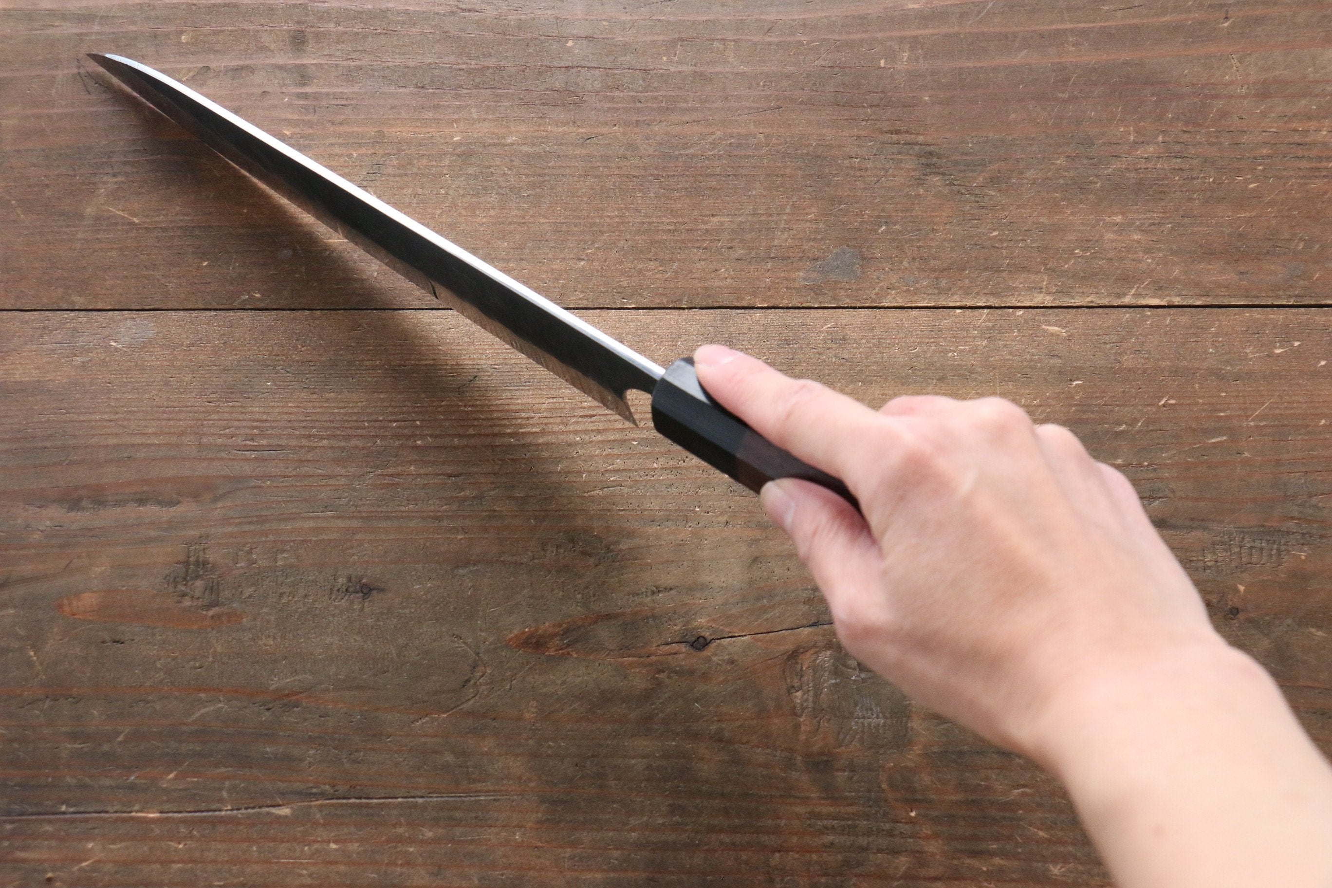 Seisuke [Left Handed] Blue Steel No.2 Hammered Kurouchi Gyuto 210mm Shitan Handle - Seisuke Knife