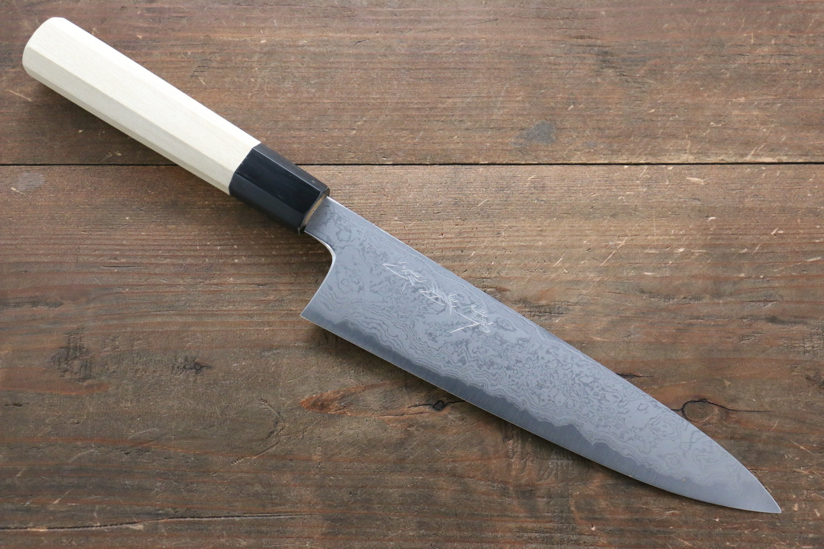 Kikumori Blue Steel No.1 Damascus Gyuto 210mm with Magnolia Handle - Seisuke Knife